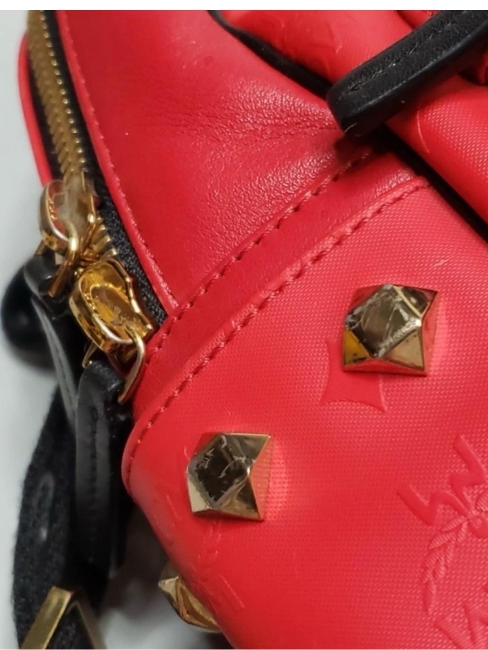 MCM Red Leather Studded Mini Backpack with Gold Hardware - Picture 14 of 15